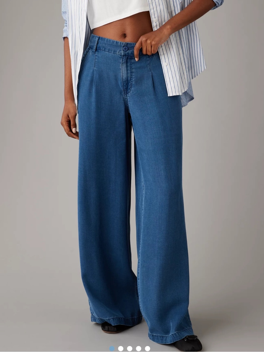 American Eagle Outfitters Wide Leg Denim Pants in Blue